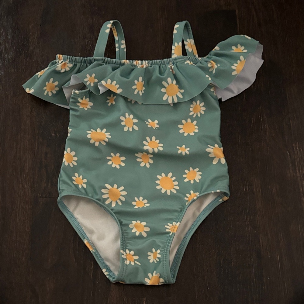 Cat & Jack Green Floral Kids Swim One Piece